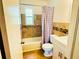 Bathroom featuring a shower, toilet, vanity and patterned shower curtain at 2731 Union S St, St Petersburg, FL 33712