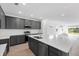 Contemporary kitchen with gray cabinetry, a large island, stainless steel appliances, and an open layout at 9596 Vibrant Lane, Venice, FL 34292