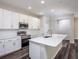 Modern kitchen featuring white cabinets, stainless steel appliances, and a spacious island at 11126 Jenny Wren Rd, Weeki Wachee, FL 34614