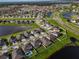 Aerial view of residential community with ponds, manicured lawns, and tree-lined streets at 11818 Tetrafin Dr, Riverview, FL 33579