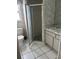 Bathroom featuring a tiled floor, stand up shower and vanity at 4650 Orlando Cir, Bradenton, FL 34207