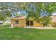 Well-maintained backyard with green lawn, mature tree, and sliding glass door access to the home at 1236 Sweet Gum Dr, Brandon, FL 33511