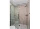 Modern shower with pebble floor, glass door, and tiled walls at 7728 Balharbour Dr, New Port Richey, FL 34653