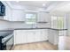 Modern kitchen featuring white cabinets and black countertops, complemented by stainless steel appliances at 7341 Hart St, Englewood, FL 34224