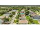 Aerial view of homes in a community with mature trees and a road at 5145 Prairie View Way, Wesley Chapel, FL 33545