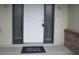 Front door flanked by windows with a 