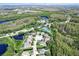 Aerial view of LakeShore Ranch community, showing homes, lakes, and tennis courts at 19617 Sunset Bay Dr, Land O Lakes, FL 34638