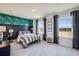 Bedroom with shark wallpaper and a striped bedspread at 7479 Rome Ln, Brooksville, FL 34613