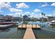 Private dock with a boat, offering direct access to the tranquil canal waters at 4446 Bahama Dr, Hernando Beach, FL 34607