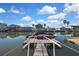 Private dock with a boat, offering direct access to the tranquil canal waters at 4446 Bahama Dr, Hernando Beach, FL 34607