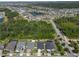 Wide aerial view of a residential area with modern homes, green spaces, and lakes under a clear sky at 12905 Satin Lily Dr, Riverview, FL 33579