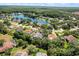 Community aerial view showcases homes, trees, and a nearby lake, blending nature and neighborhood at 4318 River Birch Dr, Spring Hill, FL 34607