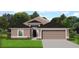 Charming single-story home featuring a neutral color scheme, a two-car garage, and manicured lawn at 4853 Sutherland St # Lot 57, Spring Hill, FL 34609