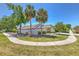 Landscaped front yard with palm trees and sidewalk leading to the home at 7102 Silvermill Dr, Tampa, FL 33635
