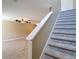 Carpeted staircase leading to an open living area with wood-look floors and ceiling fan at 4510 Limerick Dr, Tampa, FL 33610