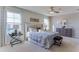 Serene primary bedroom with plush bedding, soft lighting, and large windows overlooking the water at 30872 Wild Juniper Ct, Brooksville, FL 34602