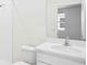 Bathroom featuring white cabinets, quartz counters, tile shower, and a white toilet at 11296 Curio Dr, Brooksville, FL 34613