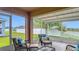 Relaxing screened-in patio featuring comfortable seating with views of the backyard and community at 6812 Gideon Cir, Zephyrhills, FL 33541