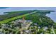 Neighborhood aerial view showcasing residences near wooded area and waterways at 205 Bengal Cir, Oldsmar, FL 34677