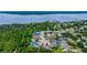 Aerial view of a neighborhood with mature trees near a body of water and green space at 205 Bengal Cir, Oldsmar, FL 34677