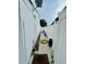 Narrow side yard with white fence, hose, tire, and welcome mat at 6806 Monique Ave, Tampa, FL 33625