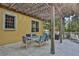 Covered patio with dining table and chairs, surrounded by lush greenery at 8608 Poinsettia Dr, Temple Terrace, FL 33637