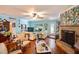 Bright living room with hardwood floors and fireplace at 1479 S Evergreen Ave, Clearwater, FL 33756