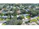 An aerial view of a single Gathering home located in a quiet residential neighborhood at 1479 S Evergreen Ave, Clearwater, FL 33756