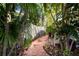 Pathway through a lush garden with a wooden fence at 6626 1St N St, St Petersburg, FL 33702