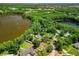 Wide aerial view of a neighborhood with mature trees surrounding homes and access to a lake at 6317 Discovery Ln, Land O Lakes, FL 34638