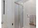 Clean bathroom with shower stall and frosted glass door at 13473 Bruni Dr, Spring Hill, FL 34609