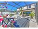 Screened patio with comfortable seating and lush landscaping at 7121 Estero Ct, Apollo Beach, FL 33572