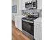 Close up of a modern kitchen featuring stainless steel appliances and white cabinets and countertops at 14024 Emerald Fields Dr, Hudson, FL 34667