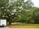 Exterior view of a large tree providing shade to a grassy lawn and a white trailer at 3703 Cooper Rd, Plant City, FL 33565
