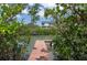 Secluded dock leading to a beautifully situated home surrounded by lush greenery and sparkling water at 9874 Indian Key Trl # 62, Seminole, FL 33776