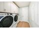 Functional laundry room featuring modern appliances, ample storage cabinets, and a clean, organized space at 200 Vistera Blvd, North Venice, FL 34275
