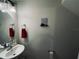 Updated half bathroom featuring a pedestal sink and stylish decor at 10453 Westpark Preserve Blvd, Tampa, FL 33625