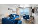 Living room with blue sofas and stunning ocean view at 20000 Gulf Blvd # 707, Indian Shores, FL 33785