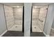 Dual showers feature tiled walls, shower curtains, grab bars, and circular pattern tile on shower floor at 6009 Sea Ranch Dr # 101, Hudson, FL 34667