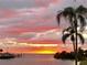Picturesque sunset at harbor with a boat dock and palm trees against a colorful sky at 6009 Sea Ranch Dr # 101, Hudson, FL 34667