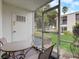 Relaxing screened patio with table and chairs, overlooking the well maintained green landscape at 219 S Mcmullen Booth Rd # 175, Clearwater, FL 33759
