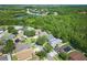 Aerial view of a neighborhood highlighting mature trees and a serene lake at 19713 Ellendale Dr, Land O Lakes, FL 34638