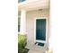 Charming home entrance showcasing a dark blue door, accented by stone pillars, and decorative touches for a welcoming appeal at 12236 Fairlawn Dr, Riverview, FL 33579