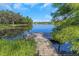 Scenic view of the lake and a wooden dock surrounded by lush greenery offering a serene waterside experience at 5151 Puritan Cir # 1022, Tampa, FL 33617