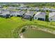 Beautiful aerial view of homes with screened pools, lush green lawns, and a scenic pond at 11330 Burgundy Dr, Venice, FL 34293