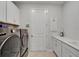 Well-equipped laundry room with a modern washer/dryer, storage cabinets, and utility sink at 19165 Iron Topsail Isle, Land O Lakes, FL 34638