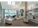 Bright and stylish lounge area features hardwood floors, sofa, comfy chairs and elegant shelving at 19165 Iron Topsail Isle, Land O Lakes, FL 34638