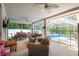 Spacious screened-in patio for outdoor living, including comfortable seating, dining, and a pool view at 4428 Winding River Drive, Valrico, FL 33596