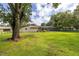 Expansive backyard featuring large trees, an open lawn, and a screened patio at 4401 W Sam Allen Rd, Plant City, FL 33565