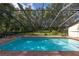 Enclosed pool and hot tub with brick accents and views of the spacious, tree-lined yard at 4401 W Sam Allen Rd, Plant City, FL 33565